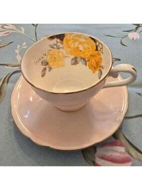 Aynsley Yellow Rose Vintage Bone China Teacup & Saucer Set Peach Saucer JH8004